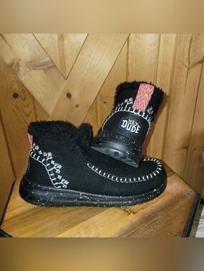 Hey Dude Denny Faux Shearling Boot Black Slip On Comfy Womens Size 7
